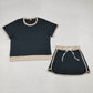 Sibling Baby Girls Adult Women Short Sleeves Black Cotton Shirts Skirts Shorts Sets Summer Clothes RTS