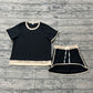 Adult Women Short Sleeves Black Skirt Shirt Shorts Summer Clothes Cotton Set RTS