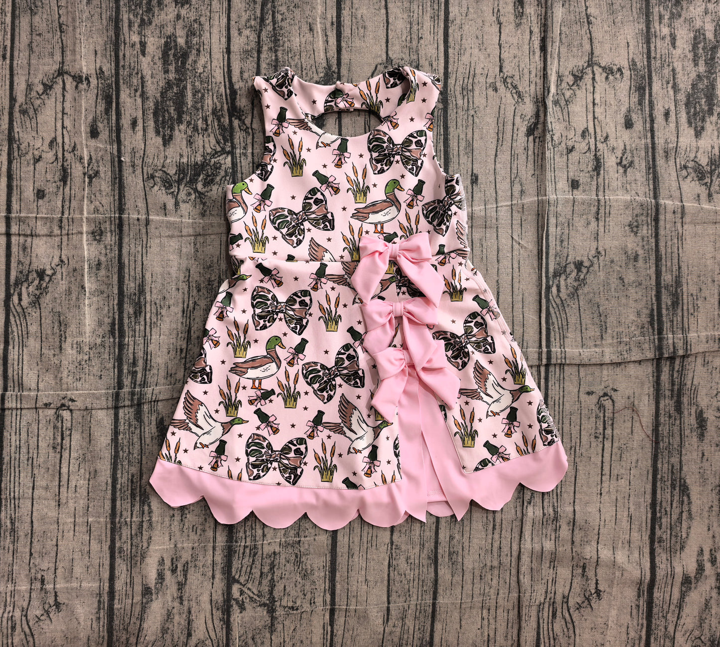 ( No moq ) Preorder Baby Girls Kids Ducks Bows Yoga Active Scallop Dress Hunting Clothes