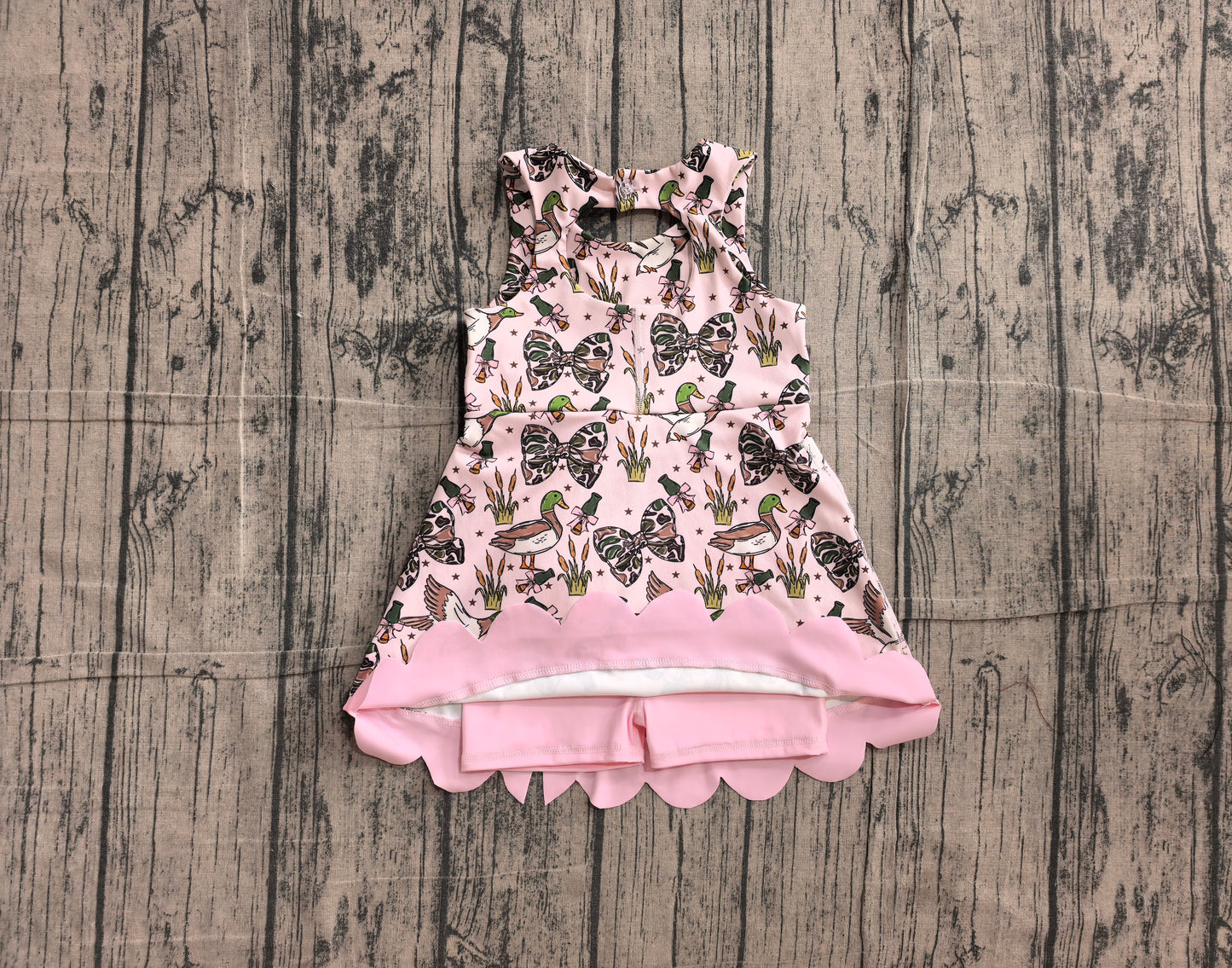 ( No moq ) Preorder Baby Girls Kids Ducks Bows Yoga Active Scallop Dress Hunting Clothes
