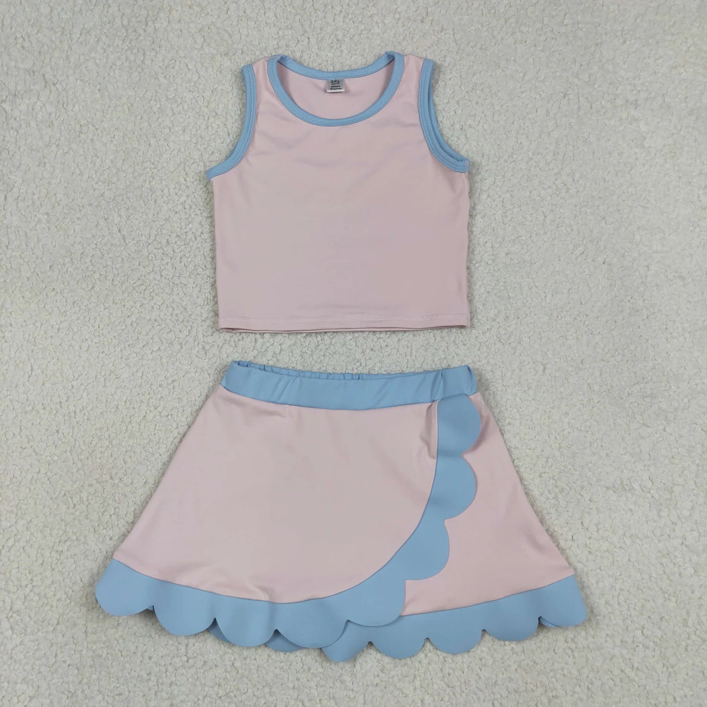 Sibling Baby Girls Kids Sleeveless Shirts Scallop Skirts Shorts Yoga Active Sets Clothes RTS
