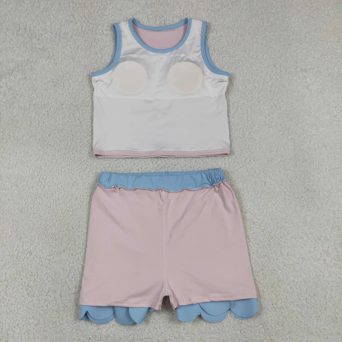 Sibling Baby Girls Kids Sleeveless Shirts Scallop Skirts Shorts Yoga Active Sets Clothes RTS