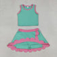 Sibling Baby Girls Kids Sleeveless Shirts Scallop Skirts Shorts Yoga Active Sets Clothes RTS
