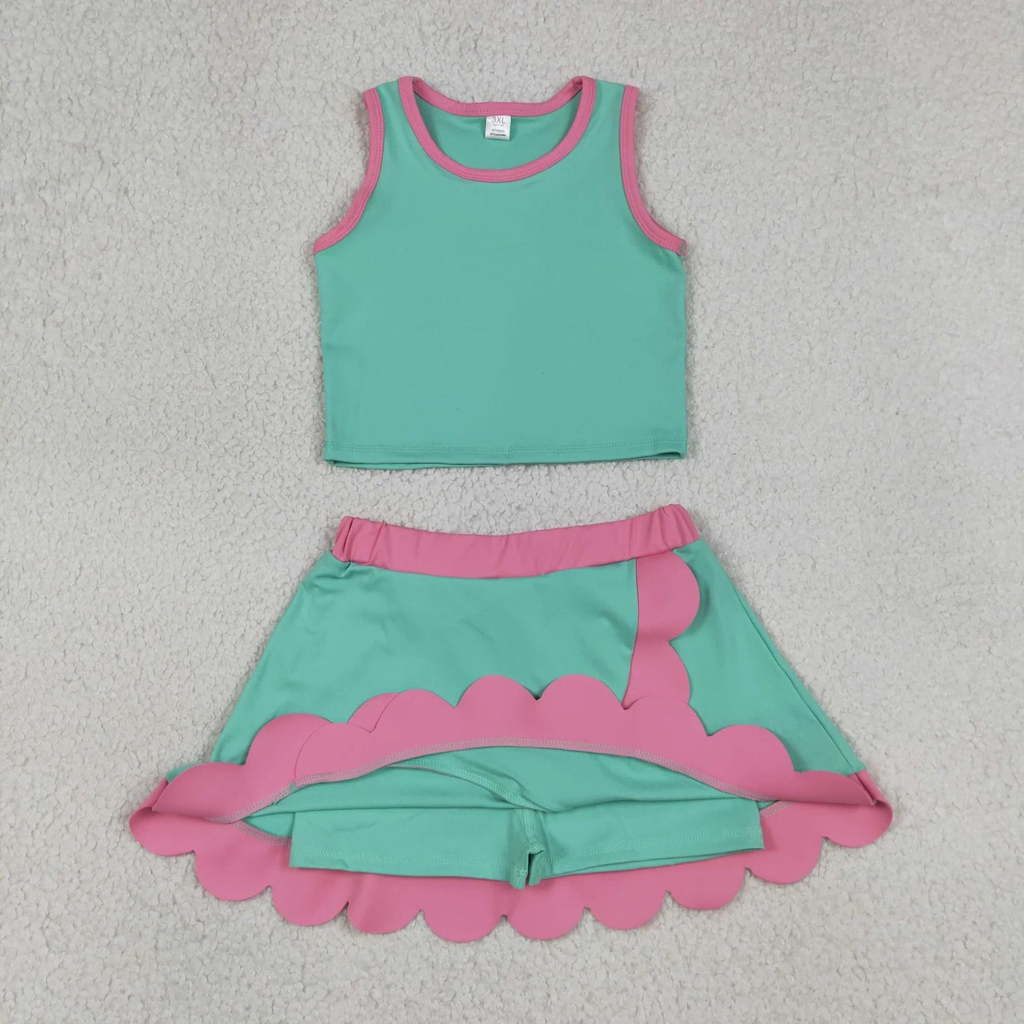 Sibling Baby Girls Kids Sleeveless Shirts Scallop Skirts Shorts Yoga Active Sets Clothes RTS