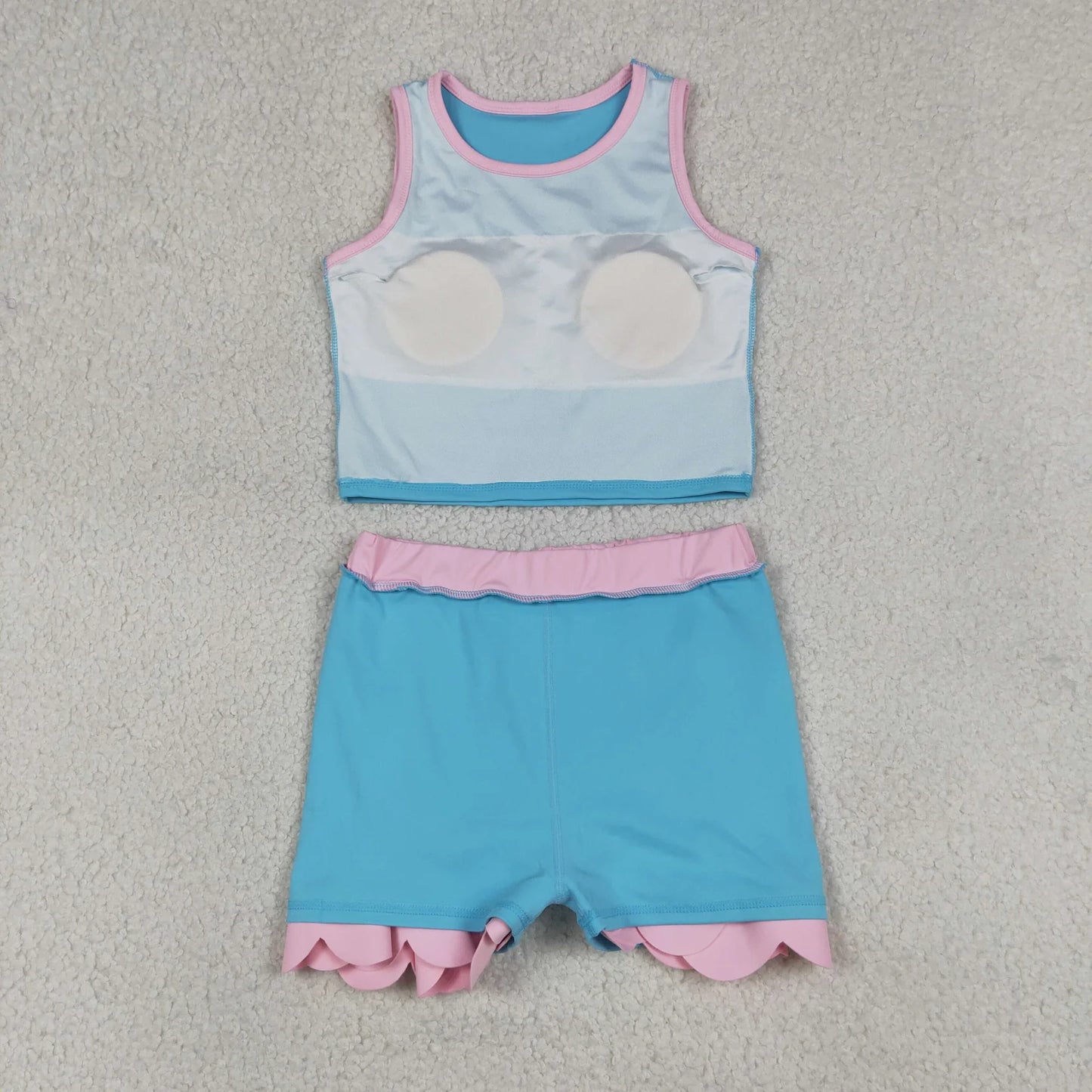 Sibling Baby Girls Kids Sleeveless Shirts Scallop Skirts Shorts Yoga Active Sets Clothes RTS