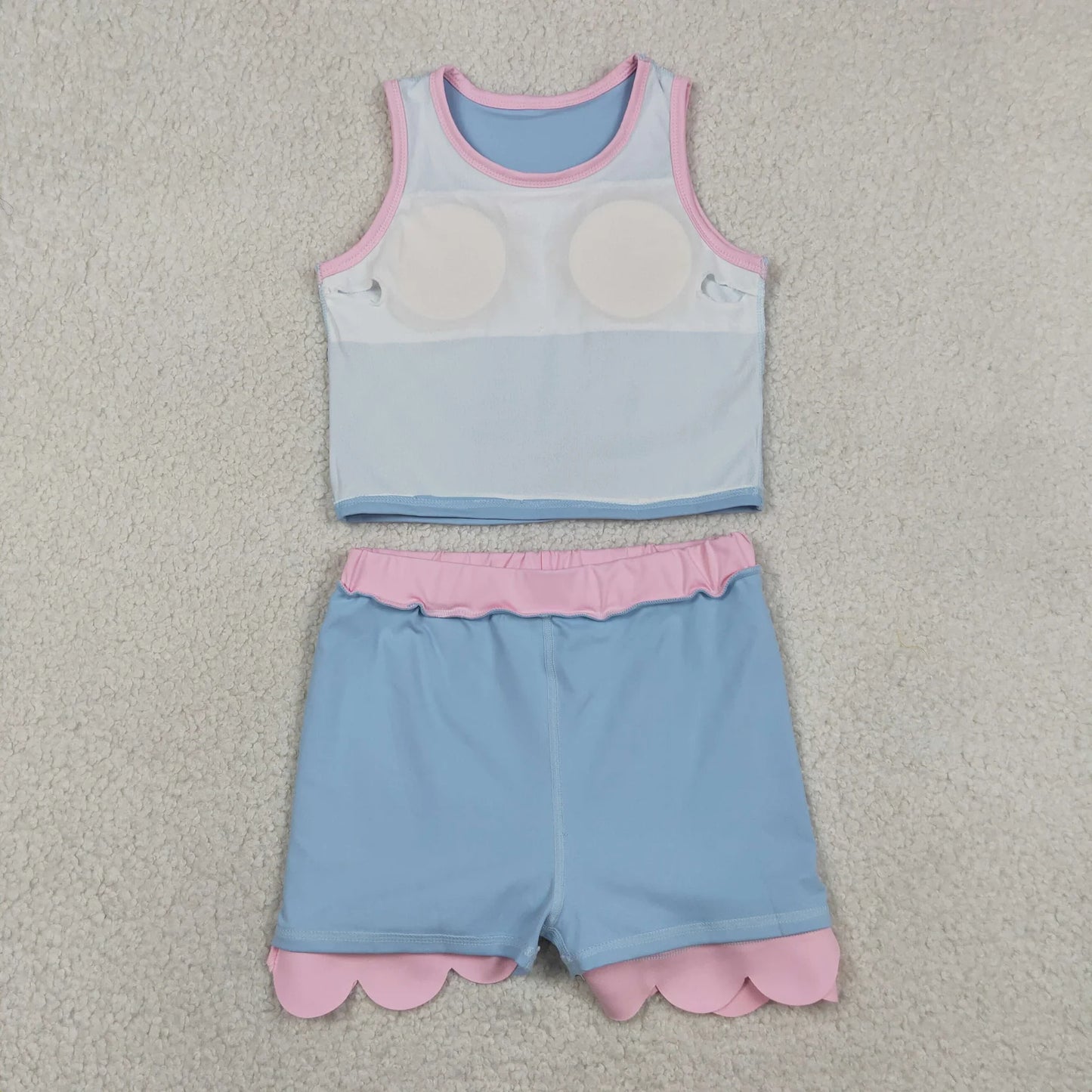 Sibling Baby Girls Kids Sleeveless Shirts Scallop Skirts Shorts Yoga Active Sets Clothes RTS
