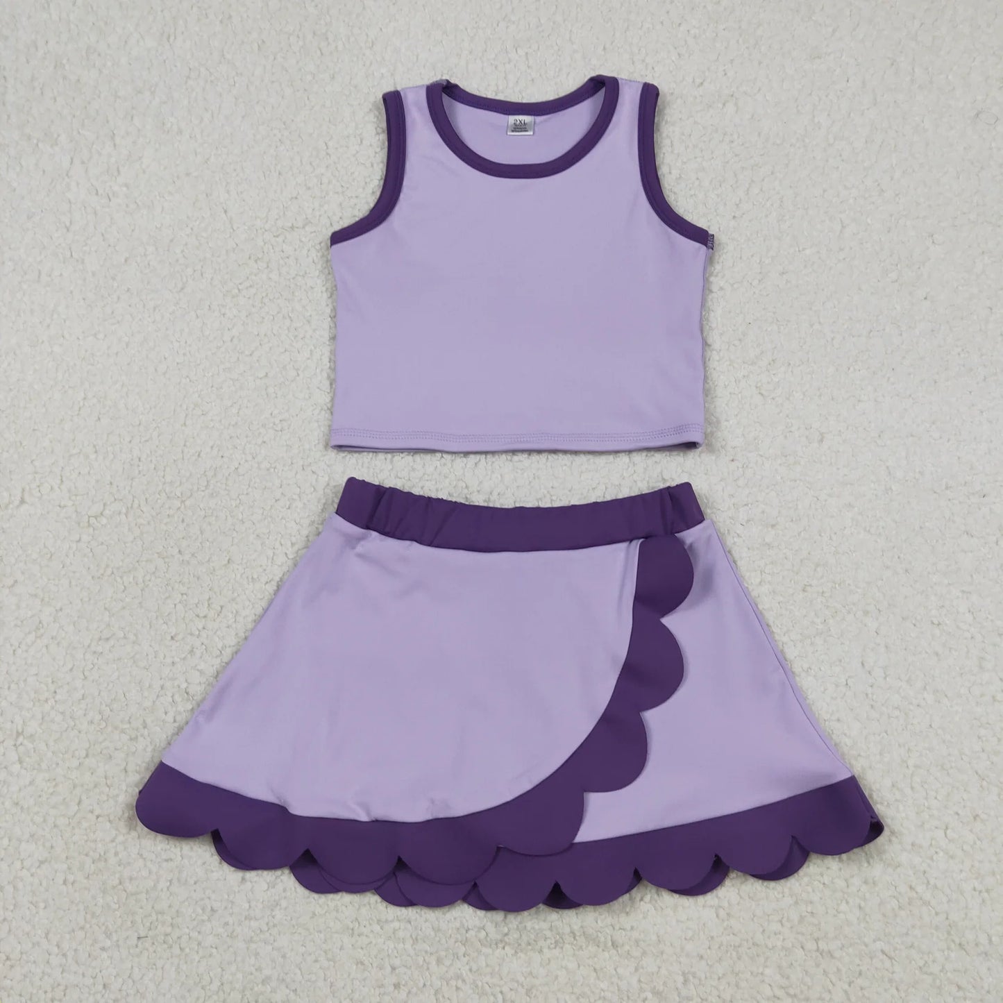 Sibling Baby Girls Kids Sleeveless Shirts Scallop Skirts Shorts Yoga Active Sets Clothes RTS