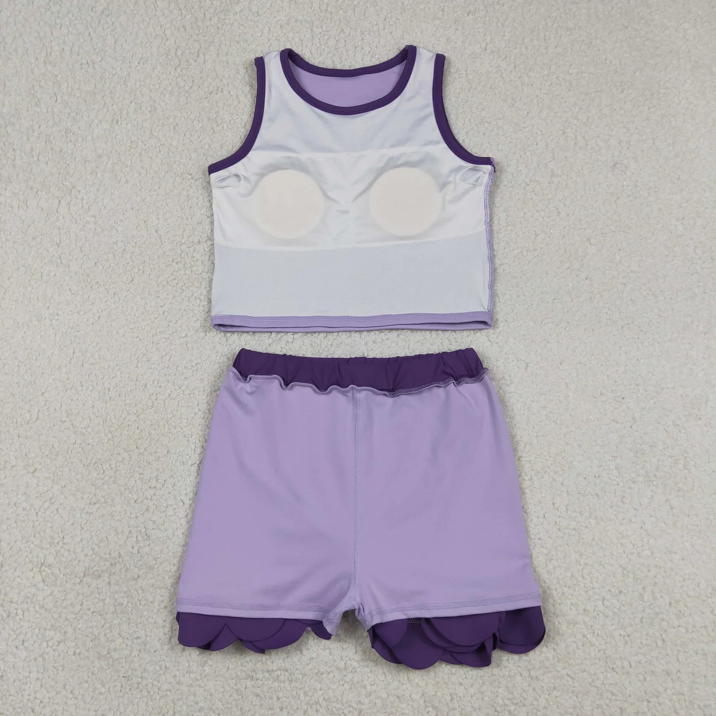Sibling Baby Girls Kids Sleeveless Shirts Scallop Skirts Shorts Yoga Active Sets Clothes RTS