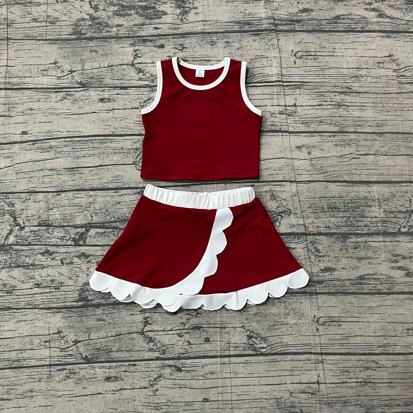 Baby Girls Kids Shirt Scallop Skirt Shorts Yoga Active Dark Red Set Clothes RTS