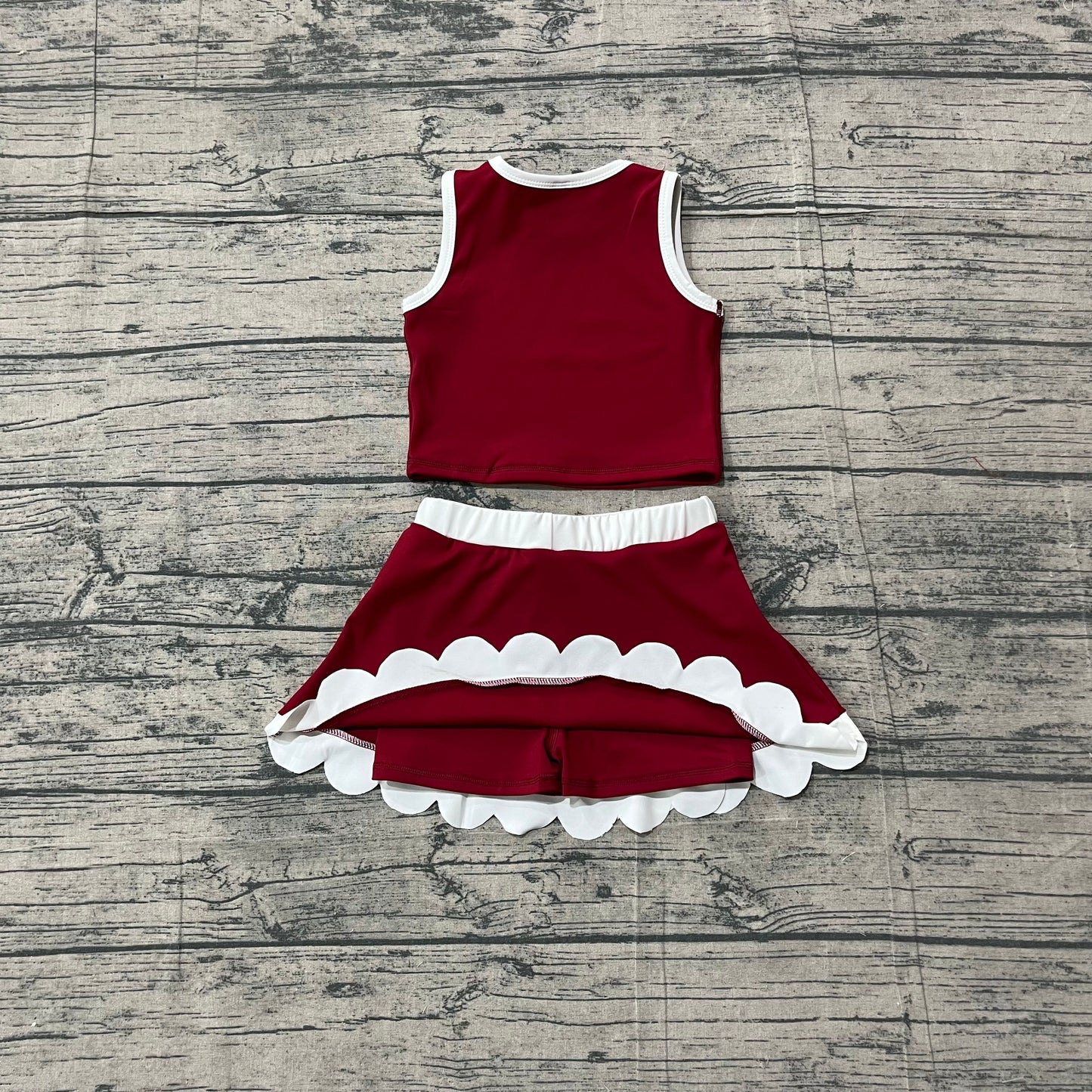 Baby Girls Kids Shirt Scallop Skirt Shorts Yoga Active Dark Red Set Clothes RTS