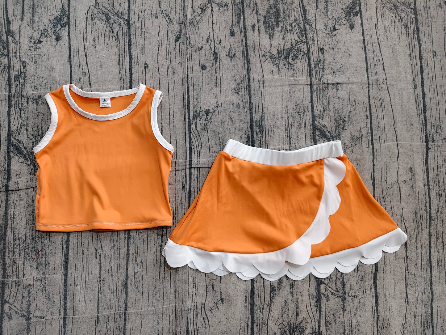 Baby Girls Kids Shirt Scallop Skirt Shorts Yoga Active Orange Set Clothes RTS