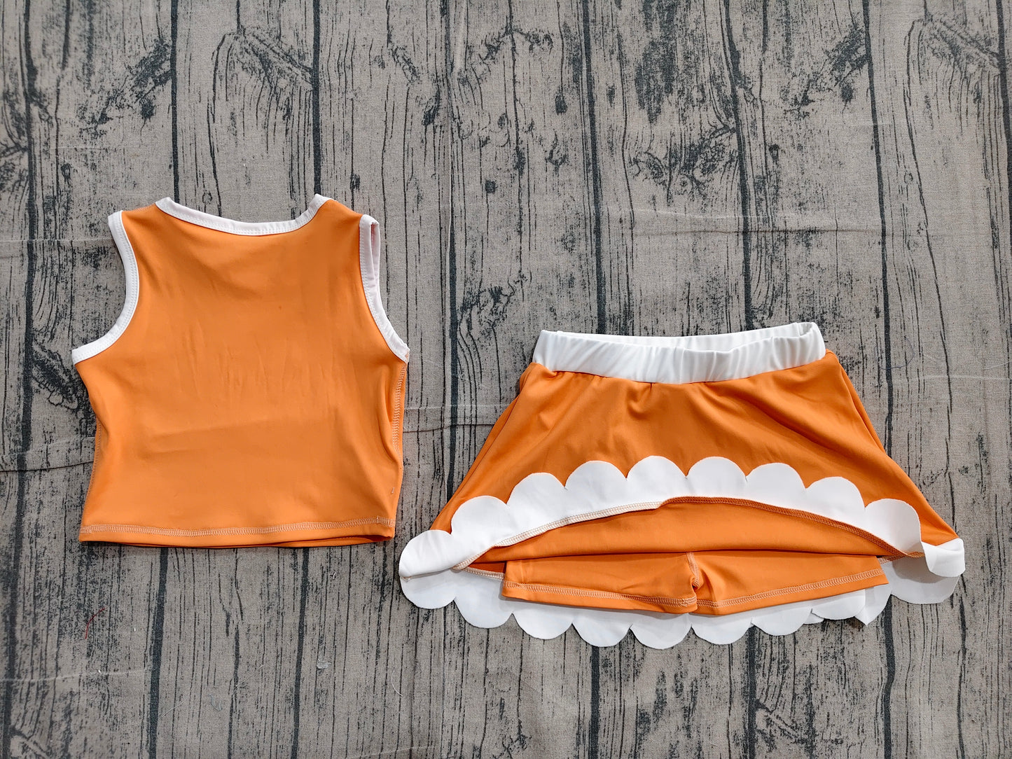 Baby Girls Kids Shirt Scallop Skirt Shorts Yoga Active Orange Set Clothes RTS
