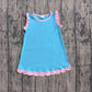 Baby Girls Kids Sleeveless Pink Scallop Knee Length Dress Blue Clothes RTS