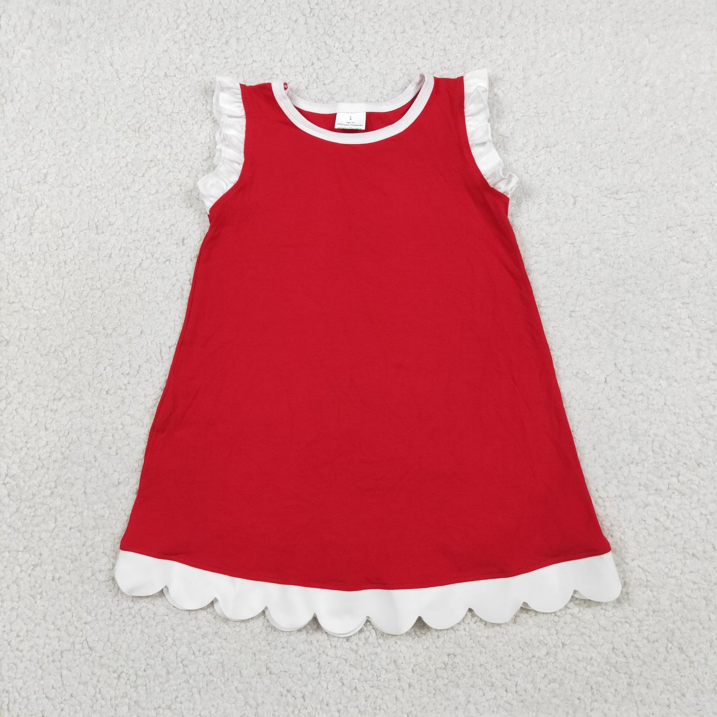 Sibling Baby Girls Kids Sleeveless Scallop Knee Length Dresses Cotton Clothes RTS
