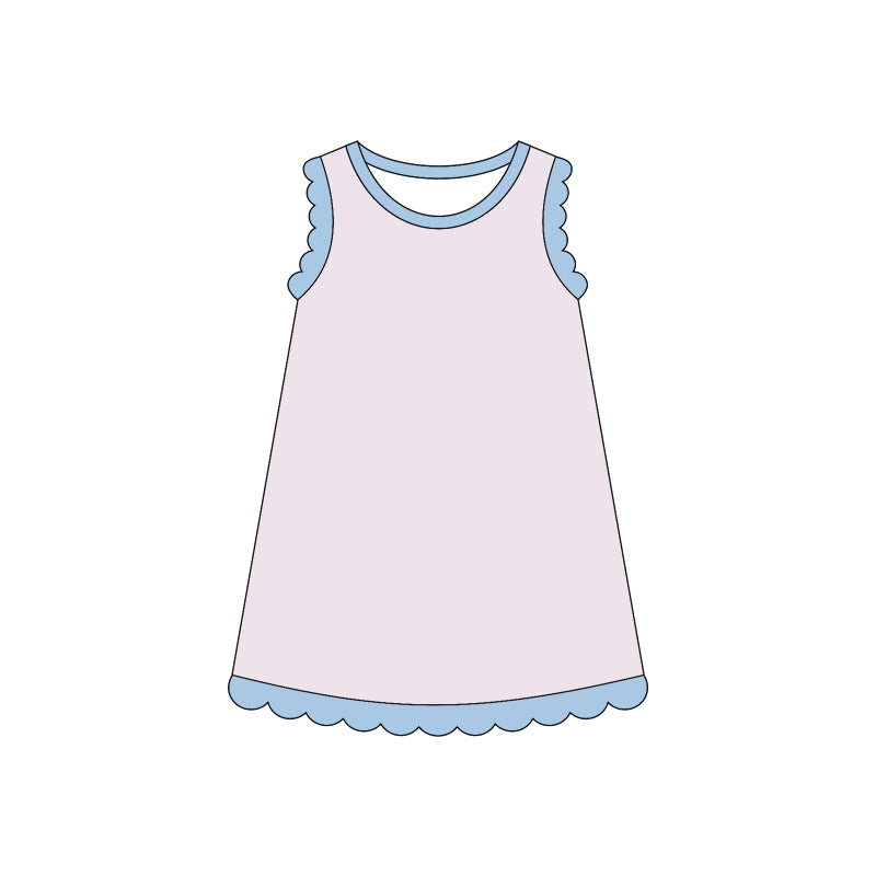 ( Moq 5 ) Preorder Baby Girls Sleeveless Knee Length Light Pink Dress Scallop Clothes