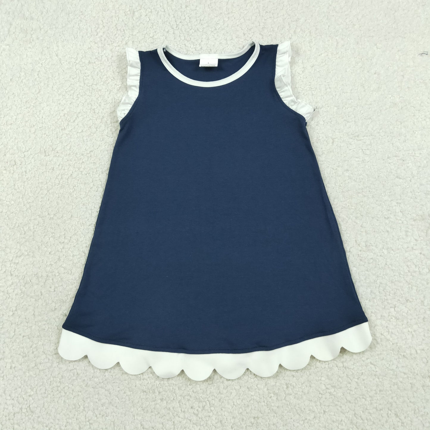 Sibling Baby Girls Kids Sleeveless Scallop Knee Length Dresses Cotton Clothes RTS