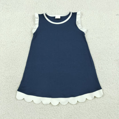 Sibling Baby Girls Kids Sleeveless Scallop Knee Length Dresses Cotton Clothes RTS