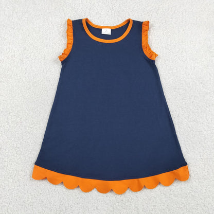 Sibling Baby Girls Kids Sleeveless Scallop Knee Length Dresses Cotton Clothes RTS
