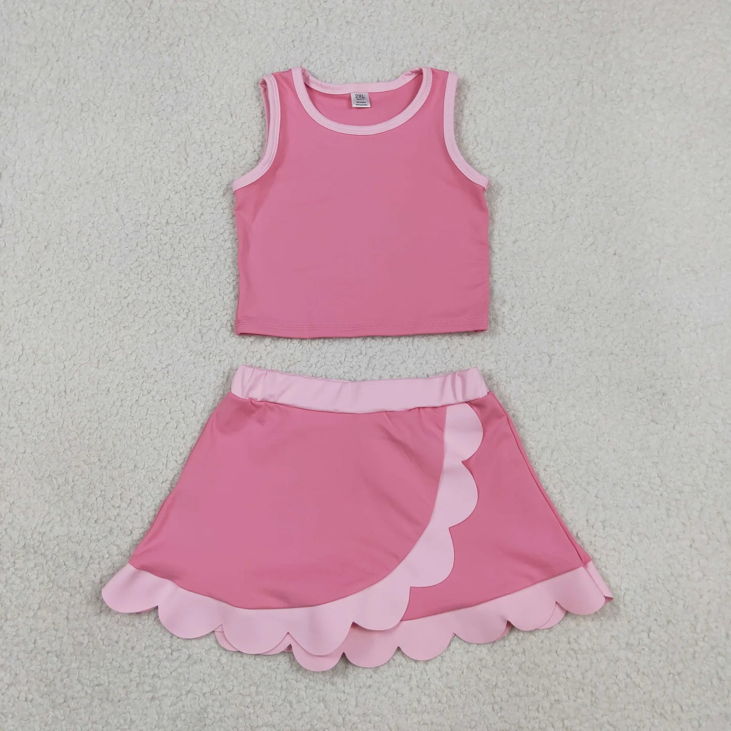 Sibling Baby Girls Kids Sleeveless Shirts Scallop Skirts Shorts Yoga Active Sets Clothes RTS