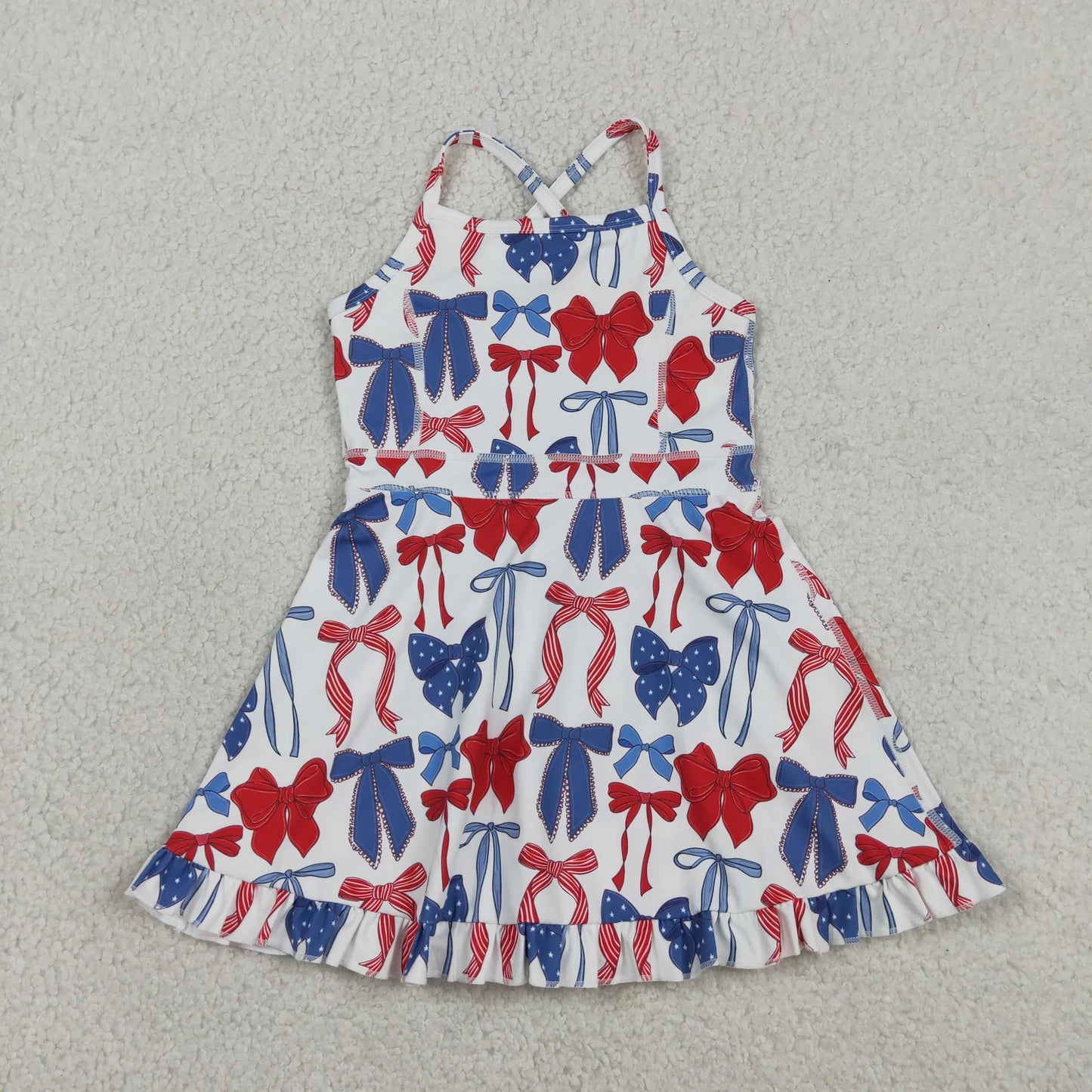 Sibling Baby Girls Kids Bows Popsicle 4th of July Yoga Active Shorts Knee Length Dresses