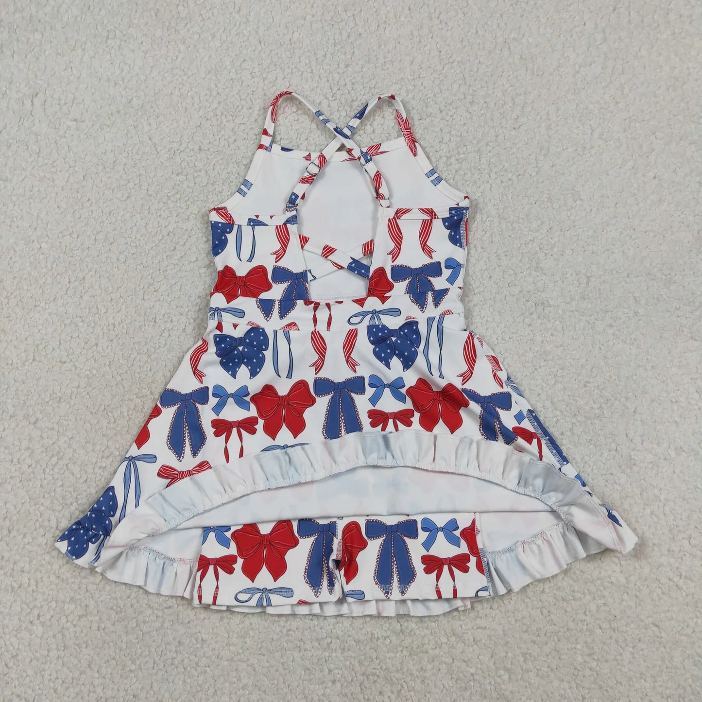 Sibling Baby Girls Kids Bows Popsicle 4th of July Yoga Active Shorts Knee Length Dresses