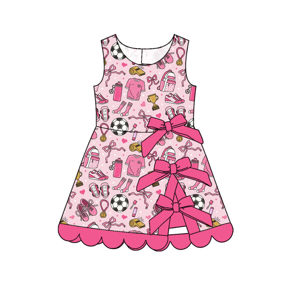 ( Moq 5 ) Preorder Baby Girls Kids Soccer Pink Bows Yoga Active Scallop Dress Clothes