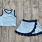 Baby Girls Kids Blue Shirt Scallop Skirt Shorts Yoga Active Set Clothes RTS