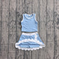 ( No moq ) Preorder Baby Girls Kids Blue Shirt Scallop Green Skirt Shorts Yoga Active Set Clothes