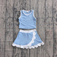 ( No moq ) Preorder Baby Girls Kids Blue Shirt Scallop Green Skirt Shorts Yoga Active Set Clothes