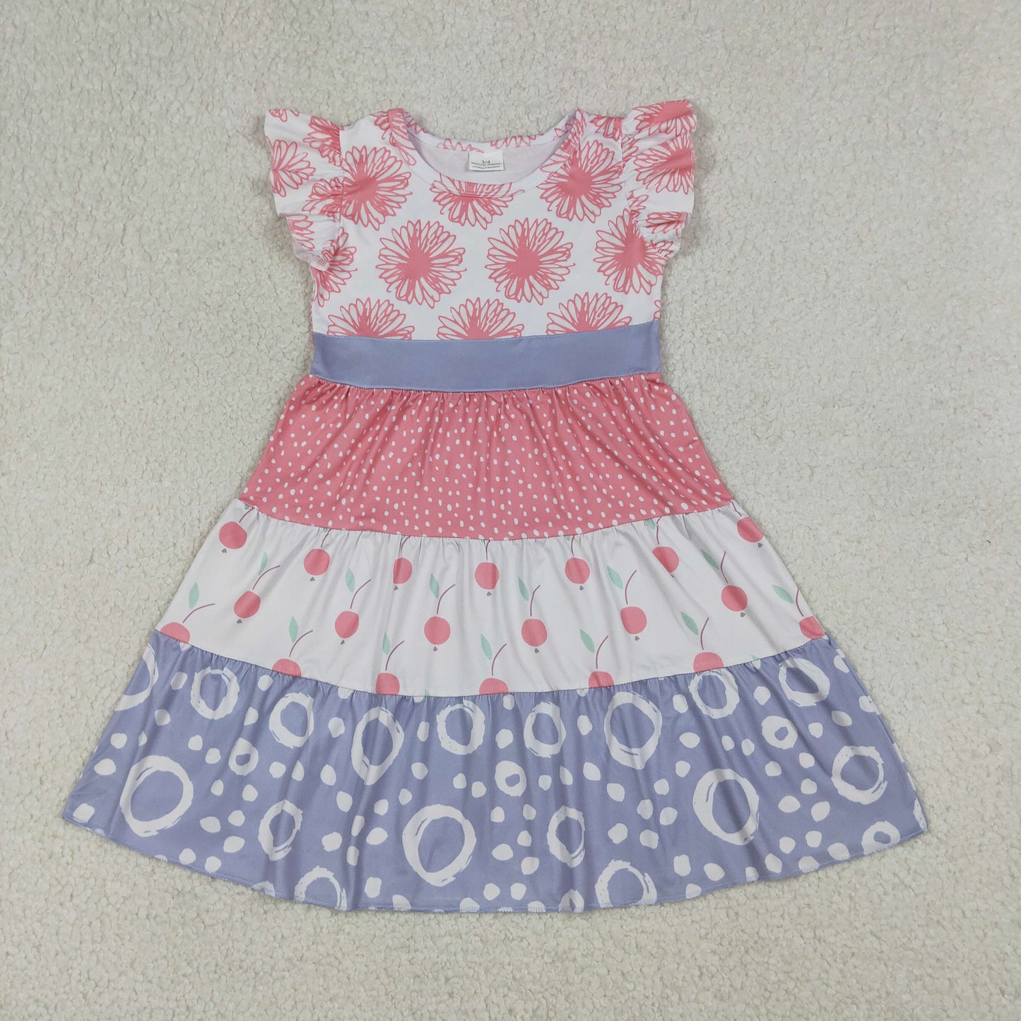 Baby Girls Kids Short Sleeves Flower Knee Length Pink Dress Summer Clothes RTS