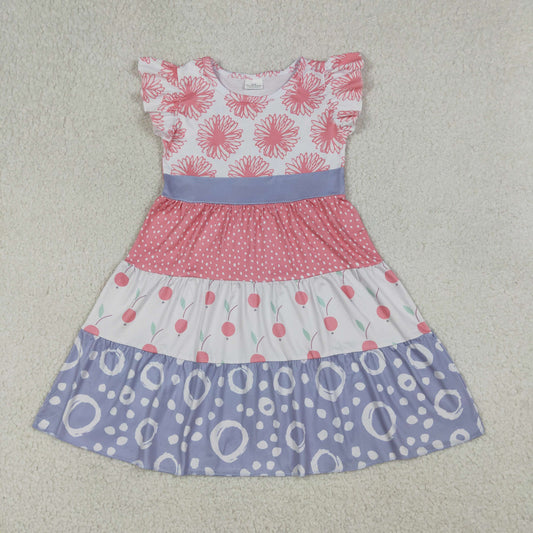 Baby Girls Kids Short Sleeves Flower Knee Length Pink Dress Summer Clothes RTS