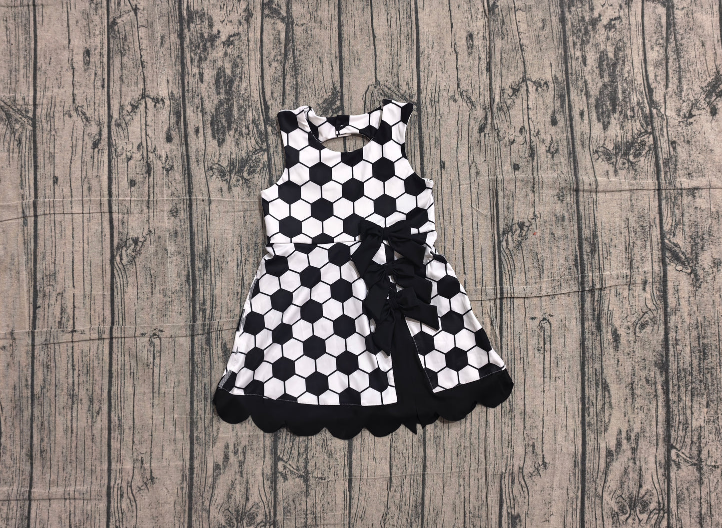 ( No moq ) Preorder Baby Girls Kids Soccer Bows Scallop Yoga Active Black Dress