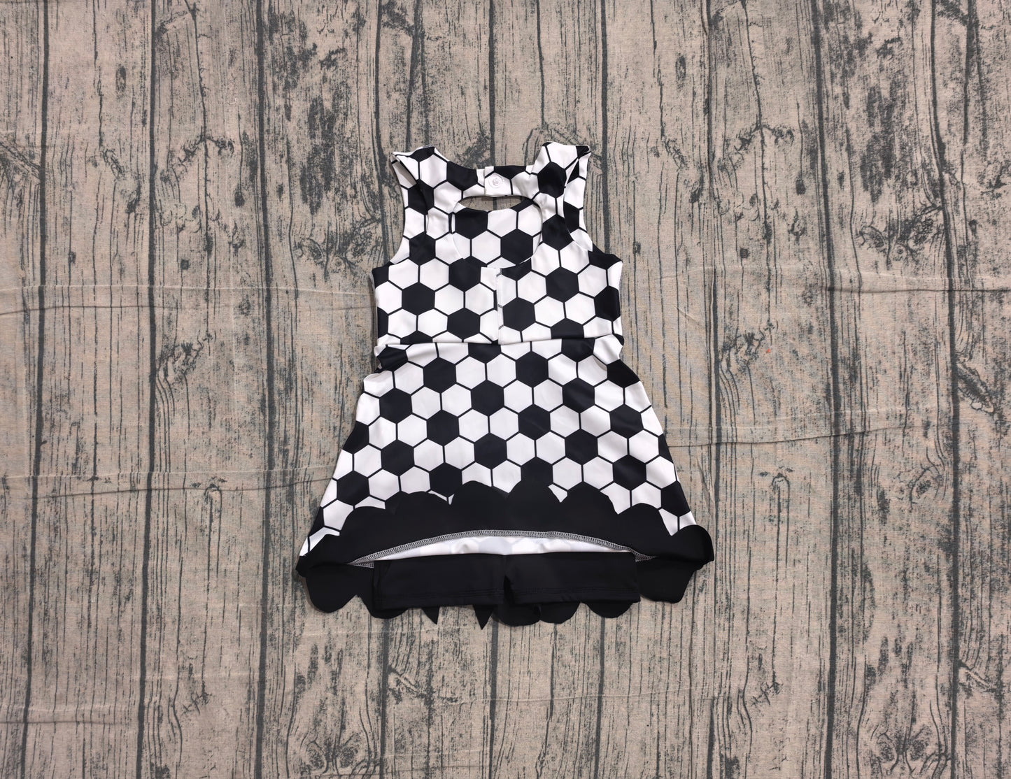 ( No moq ) Preorder Baby Girls Kids Soccer Bows Scallop Yoga Active Black Dress