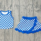 ( No moq ) Preorder Baby Girls Kids Sleeveless Blue Checked Shirt Scallop Skirt Shorts Yoga Active Set Clothes