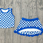 ( No moq ) Preorder Baby Girls Kids Sleeveless Blue Checked Shirt Scallop Skirt Shorts Yoga Active Set Clothes