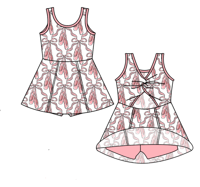 ( Moq 5 ) Preorder Baby Girls Kds Sleeveless Shoes Bows Shorts Dress Yoga Active Clothes