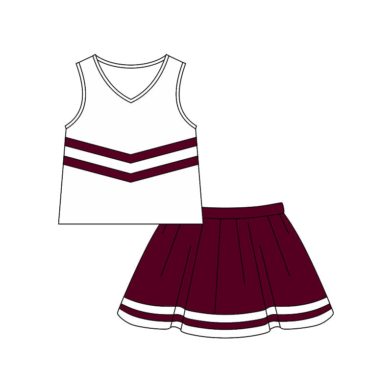 ( Moq 5 ) Preorder Baby Girls Sleeveless Vest Tops Dark Red Skirt Short Team Set Clothes