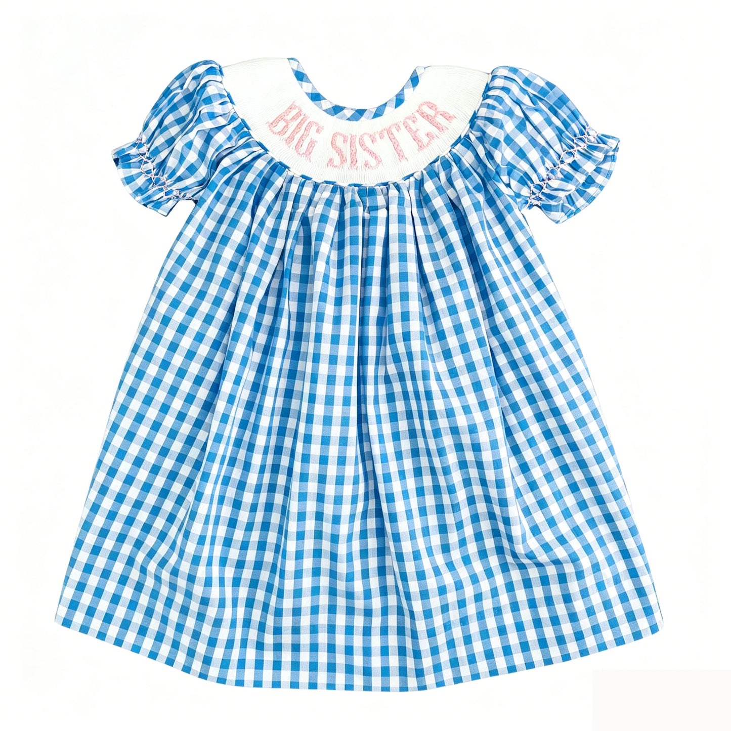 ( Moq 5 ) Preorder Baby Girls Kids Short Sleeves Big Sister Blue Plaid Knee Length Dress Clothes