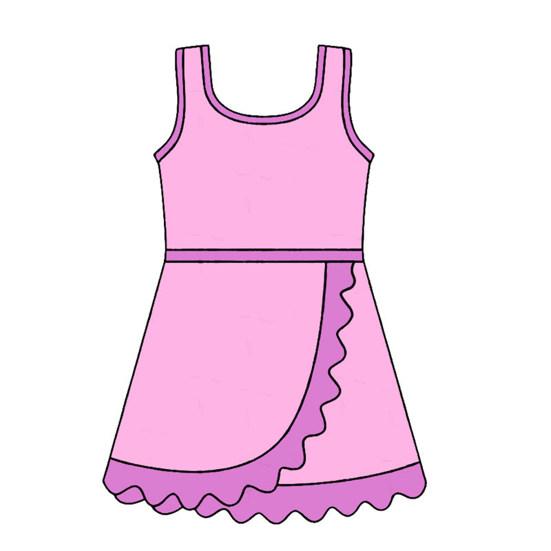 ( Moq 5 ) Preorder Baby Girls Kids Sleeveless Shorts Knee Length Scallop Pink Dress Yoga Active Clothes