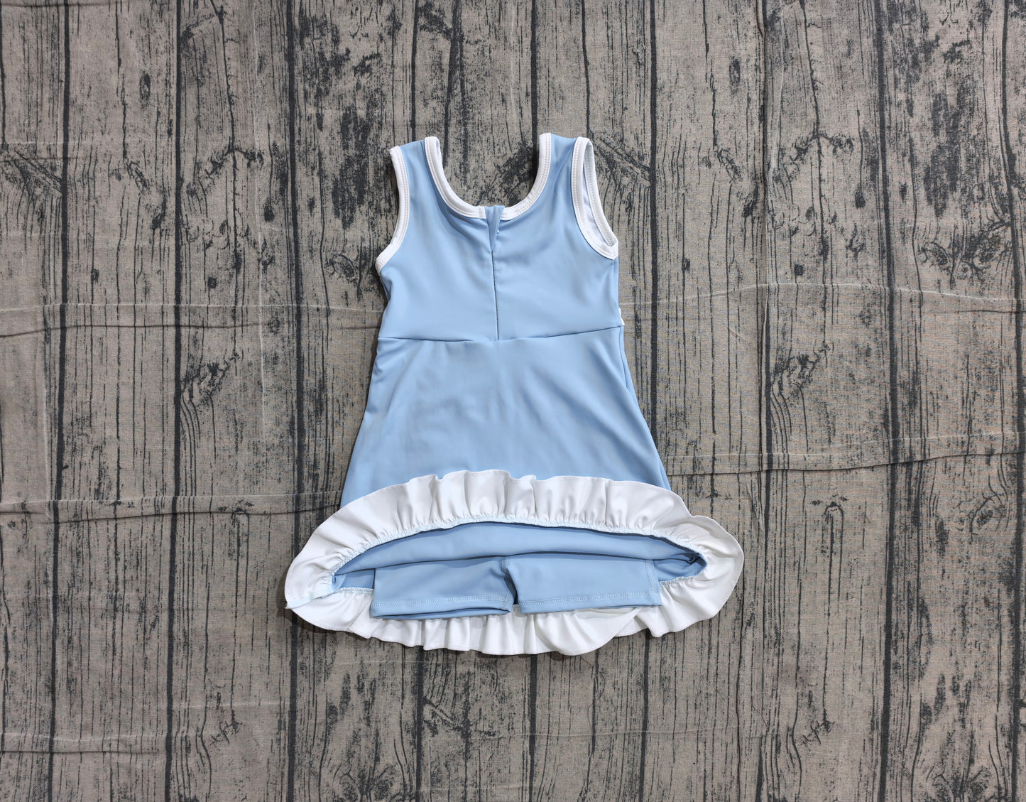 ( No moq ) Preorder Baby Girls Kids Sleeveless Shorts Knee Length Scallop Light Blue Dress Yoga Active Clothes
