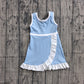 ( No moq ) Preorder Baby Girls Kids Sleeveless Shorts Knee Length Scallop Light Blue Dress Yoga Active Clothes