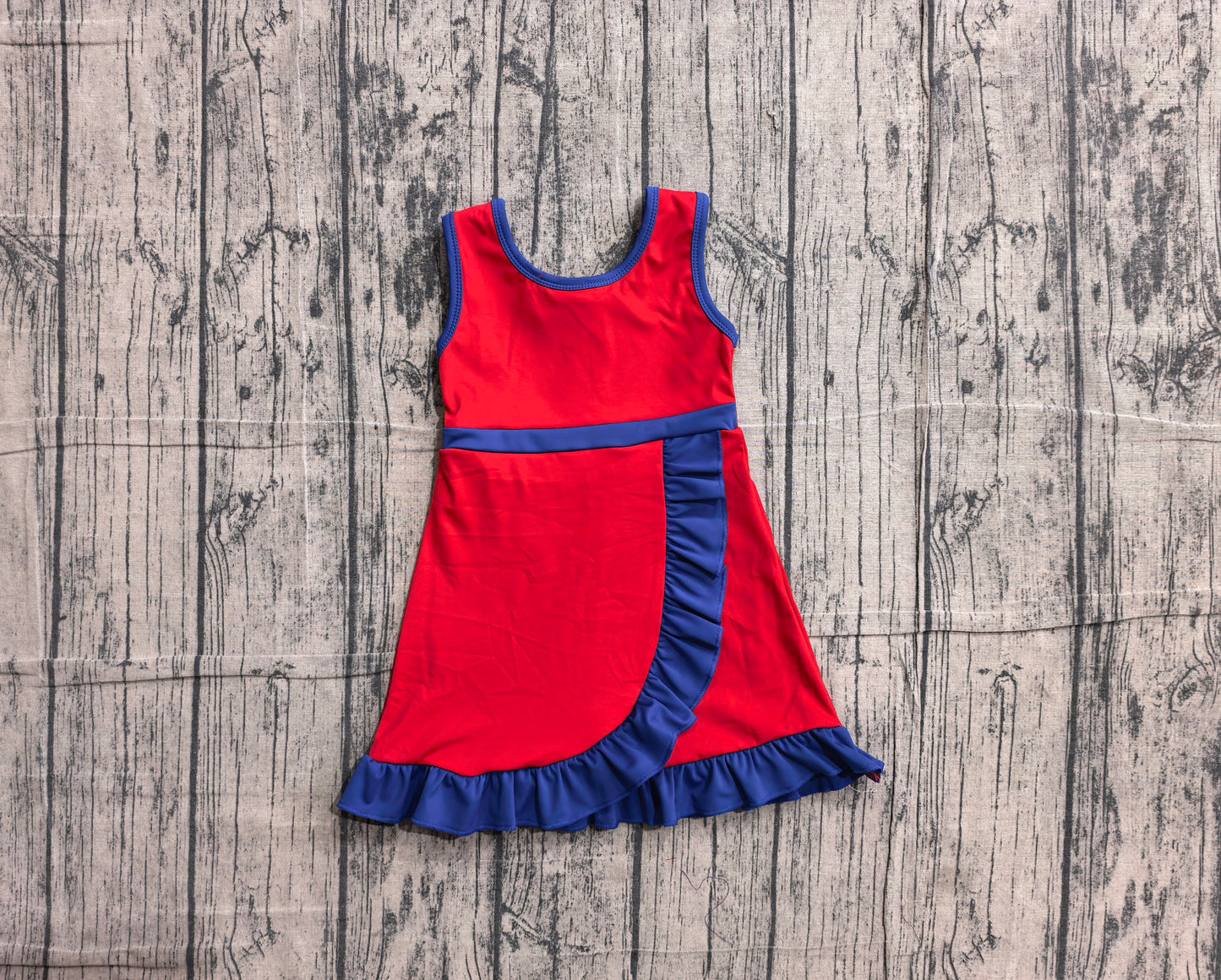 ( No moq ) Preorder Baby Girls Kids Sleeveless Shorts Knee Length Red Dress Yoga Active Scallop Clothes