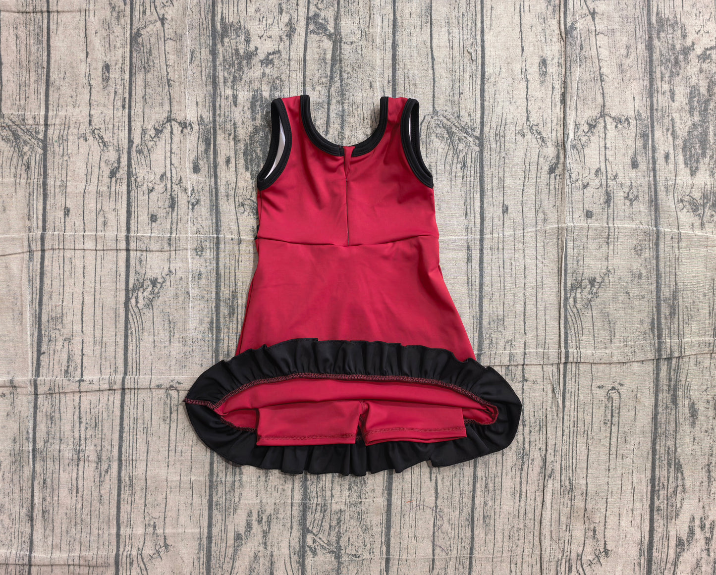 ( No moq ) Preorder Baby Girls Kids Sleeveless Shorts Knee Length Dark Red Dress Yoga Active Scallop Clothes