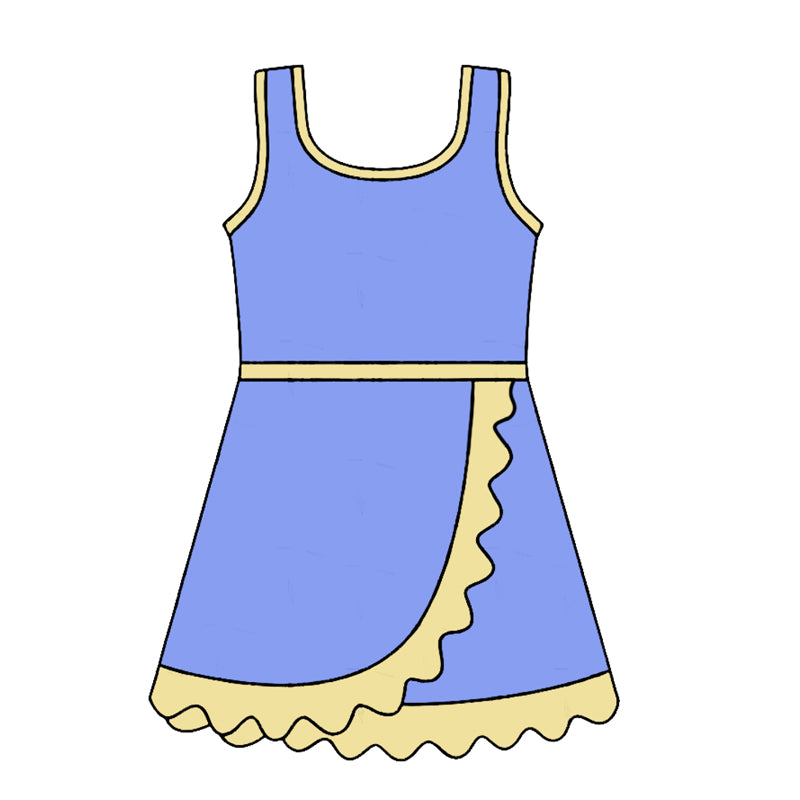 ( Moq 5 ) Preorder Baby Girls Kids Sleeveless Shorts Yellow Scallop Blue Dress Yoga Active Clothes