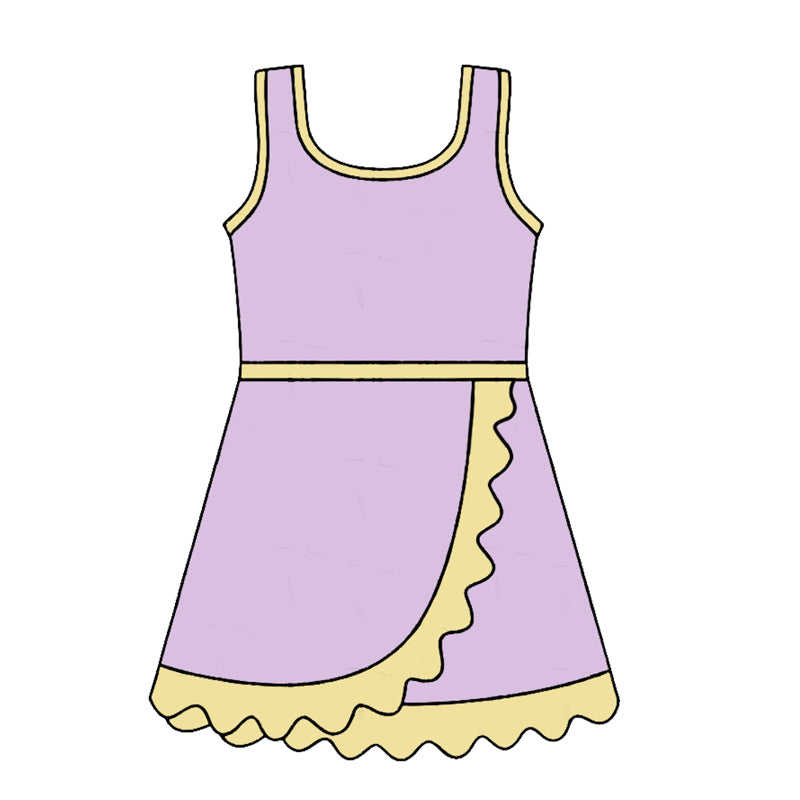 ( Moq 5 ) Preorder Baby Girls Kids Sleeveless Shorts Scallop Dress Yoga Active Lavender Clothes