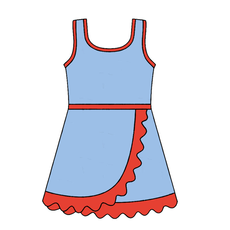 ( Moq 5 ) Preorder Baby Girls Kids Sleeveless Shorts Red Scallop Blue Dress Yoga Active Clothes