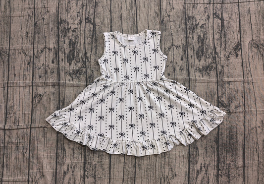 ( No moq ) Preorder Baby Girls Kids Sleeveless Black Bows Stripes Knee Length Dress Clothes