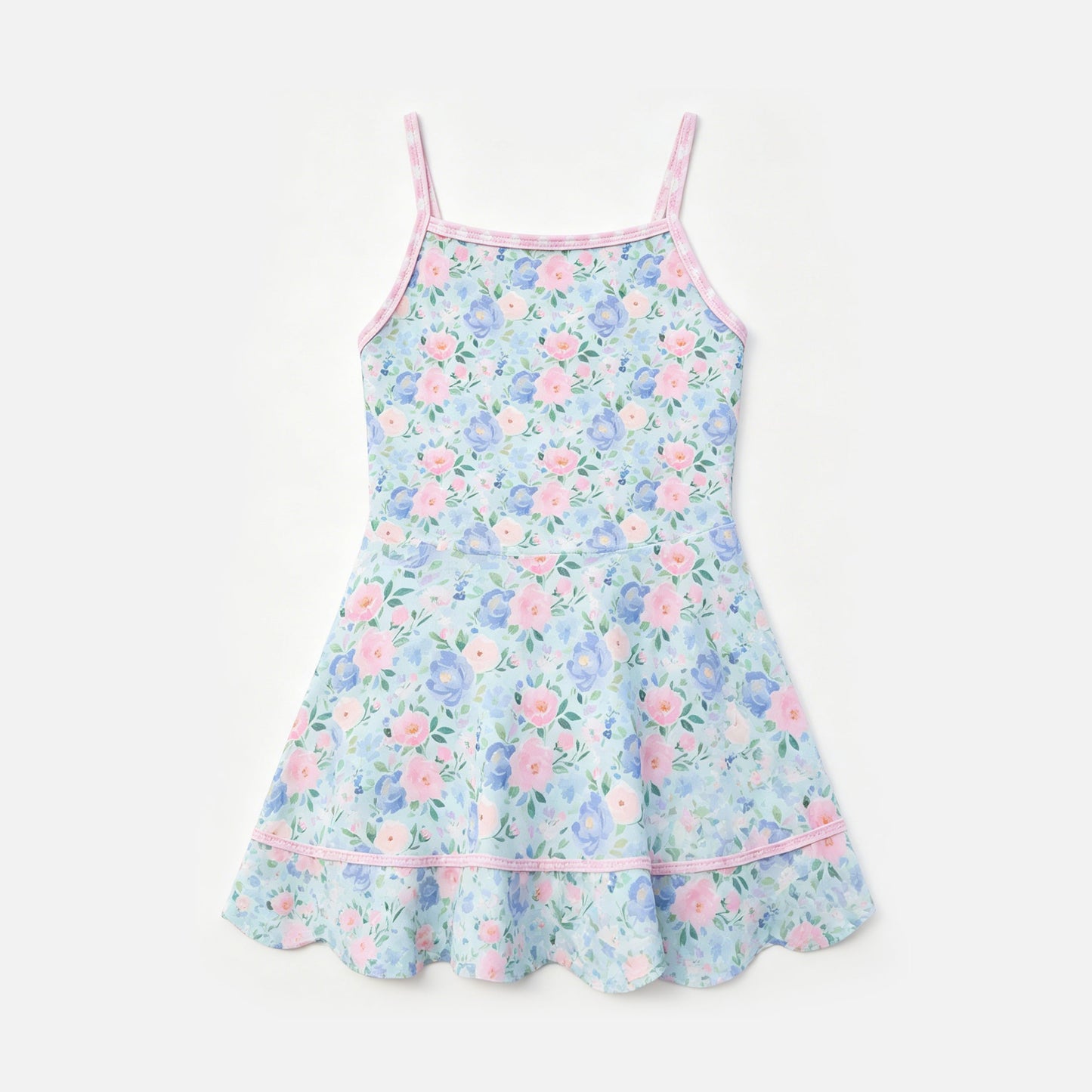 ( Moq 5 ) Preorder Baby Girls Kids Straps Flower Scallop Knee Length Dress Clothes