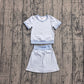 ( No moq ) Preorder Baby Girls Kids Short Sleeves Shirt Blue Stripes Skirt Shorts Set Yoga Active Clothes