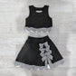( No moq ) Preorder Baby Girls Kids Scallop Shirt Black Plaid Bows Skirt Shorts Set Yoga Active Clothes